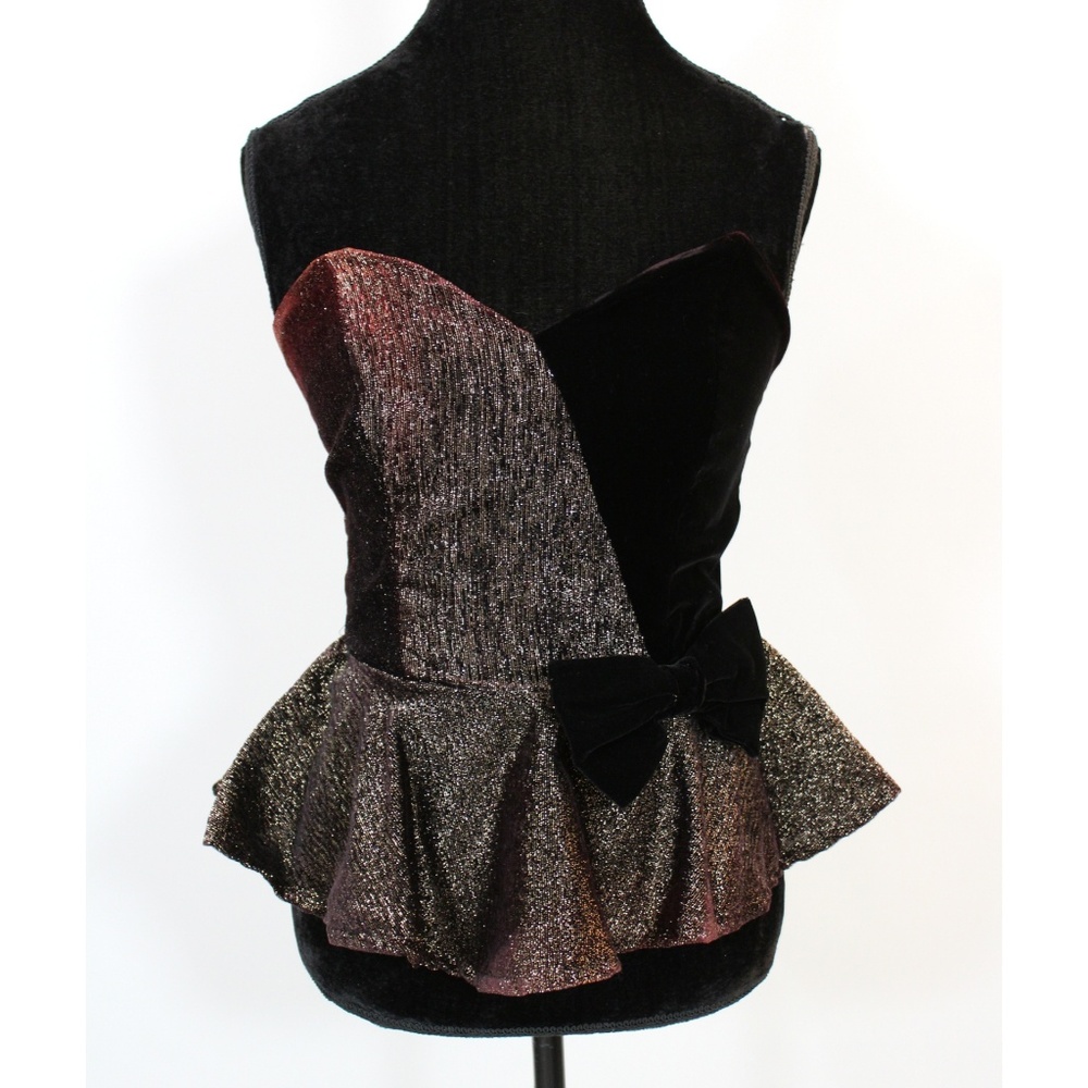 Vintage Velvet Sweetheart Neck Peplum Top